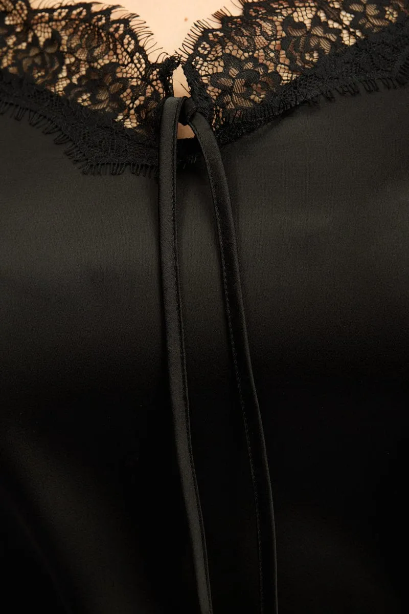 MultiPocket Black Satin Cami Top
