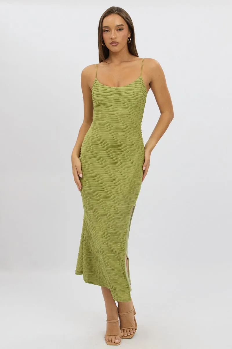 Modern Boots Winter Core Green Bodycon Dress Sleeveless Midi