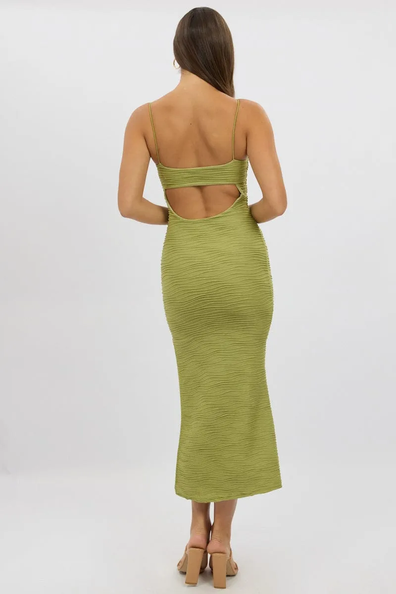 Light Fit Green Bodycon Dress Sleeveless Midi
