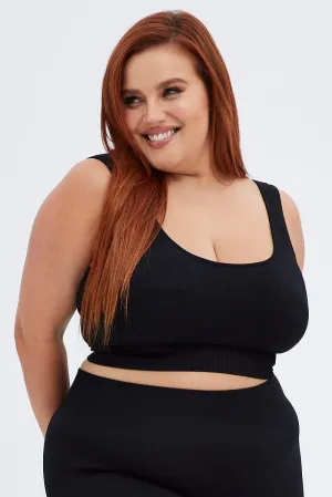 Street Wear Aura Core Black Crop Tank Top Seamless