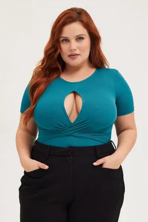 SkinFriendlyElastic Green Jersey Bodysuit Keyhole Detail Short Sleeve