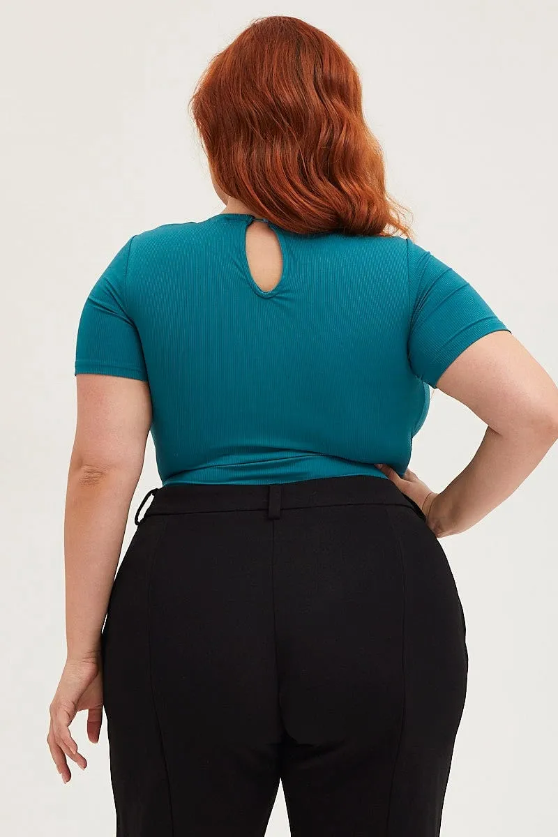 Green Jersey Bodysuit Keyhole Detail Short Sleeve Fresh Glow