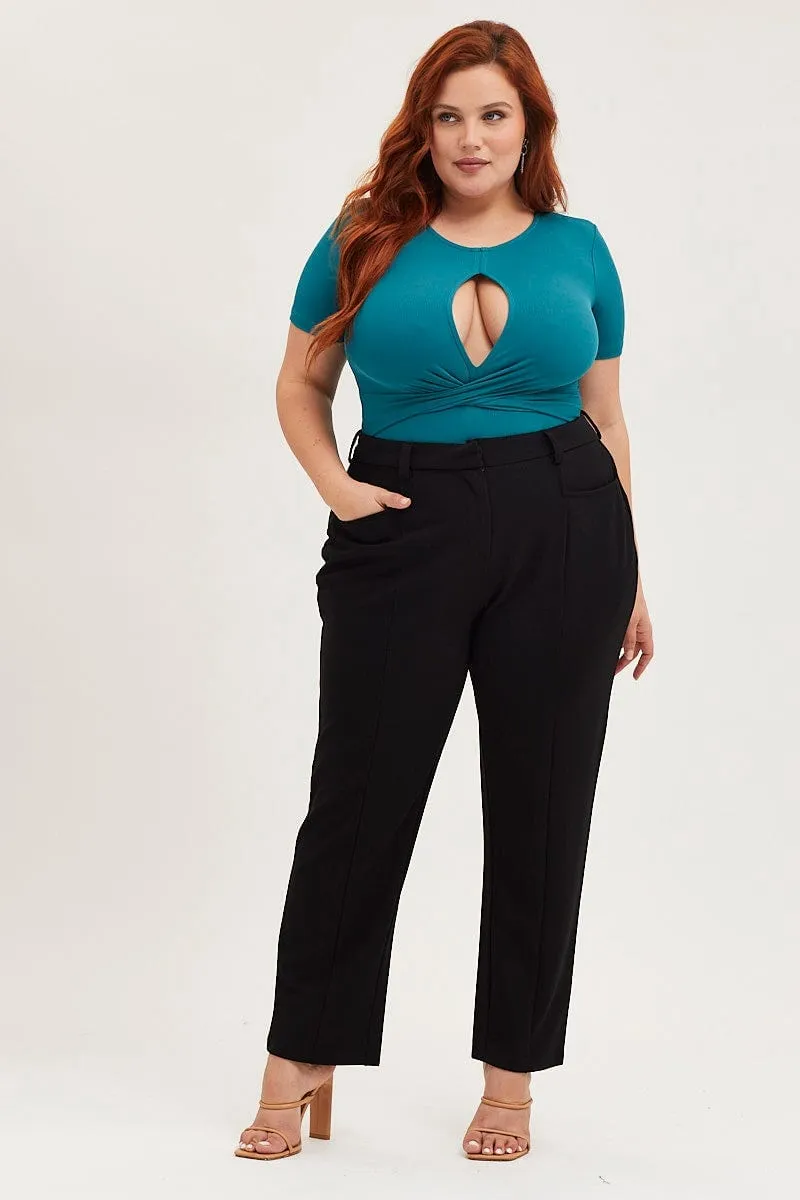 Green Jersey Bodysuit Keyhole Detail Short Sleeve London Edge