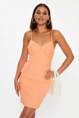 Orange Bustier Mini Bodycon Dress MicroPerforatedTexture Semi Formal