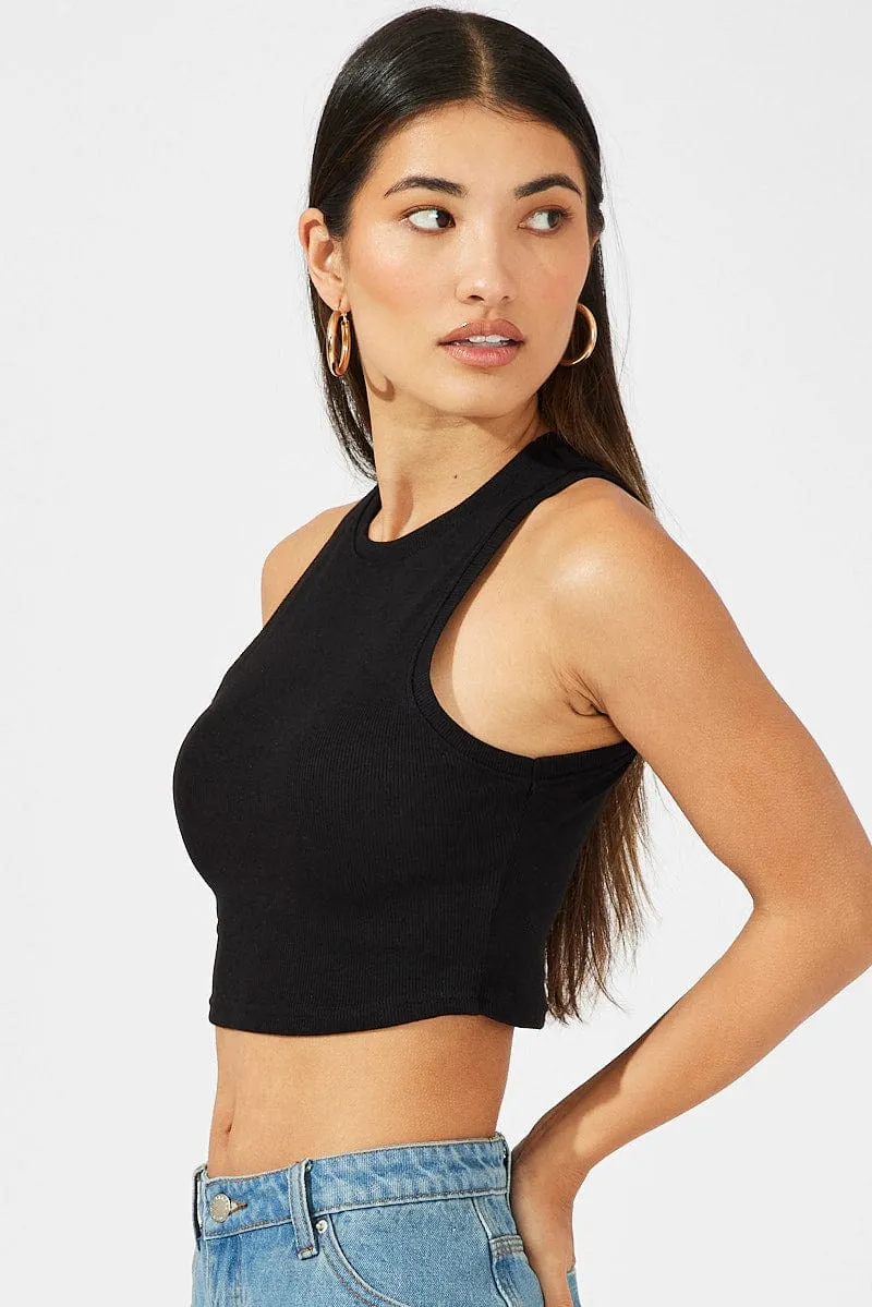 Essential Shirt Cozy Pullover Black Crop Tank Top Crew neck