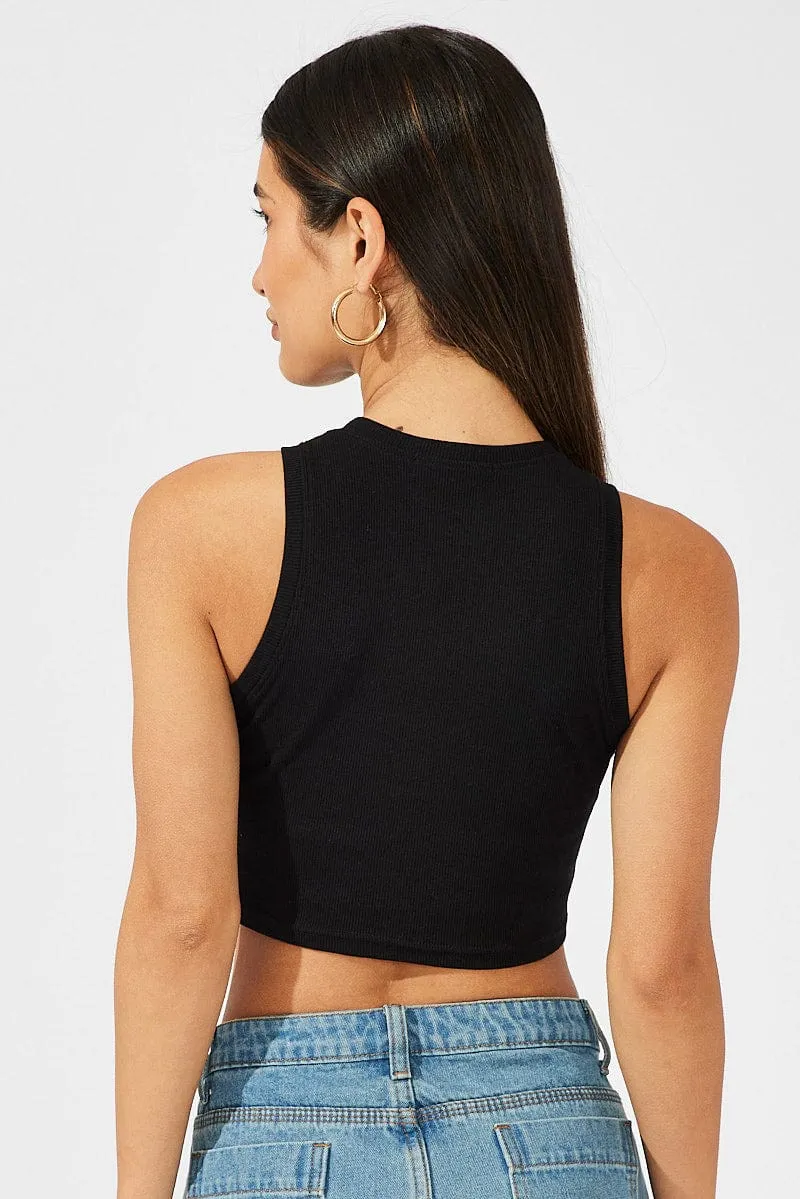 Black Crop Tank Top Crew neck WaterRepellentSurface