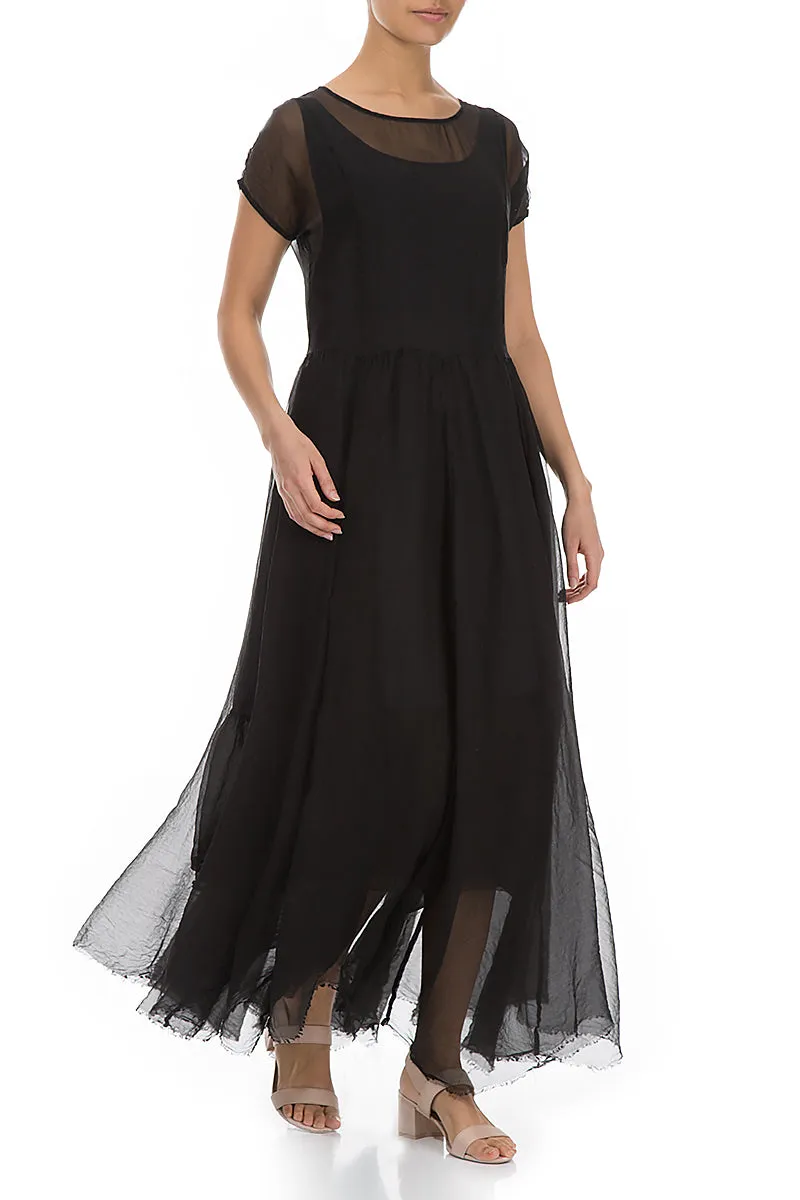 MoistureControl Lining Flowy Black Silk Chiffon Dress