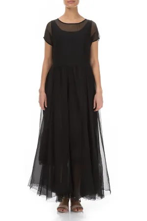 Flowy Black Silk Chiffon Dress Timeless Fashion Street Fest