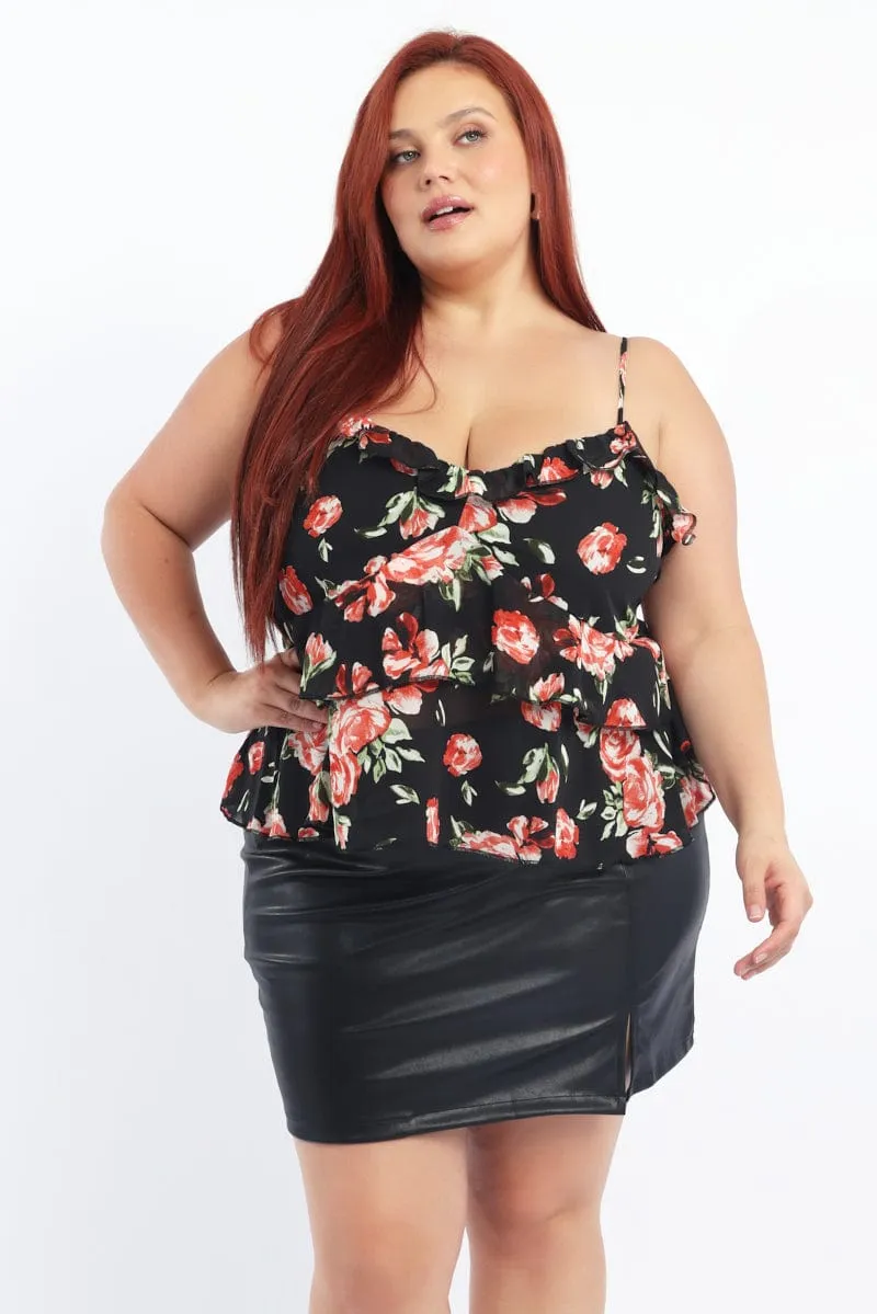 Winner Vibe Red Floral Ruffle Cami Top Chiffon
