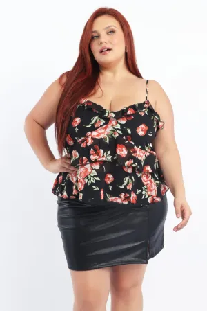Winner Vibe Red Floral Ruffle Cami Top Chiffon