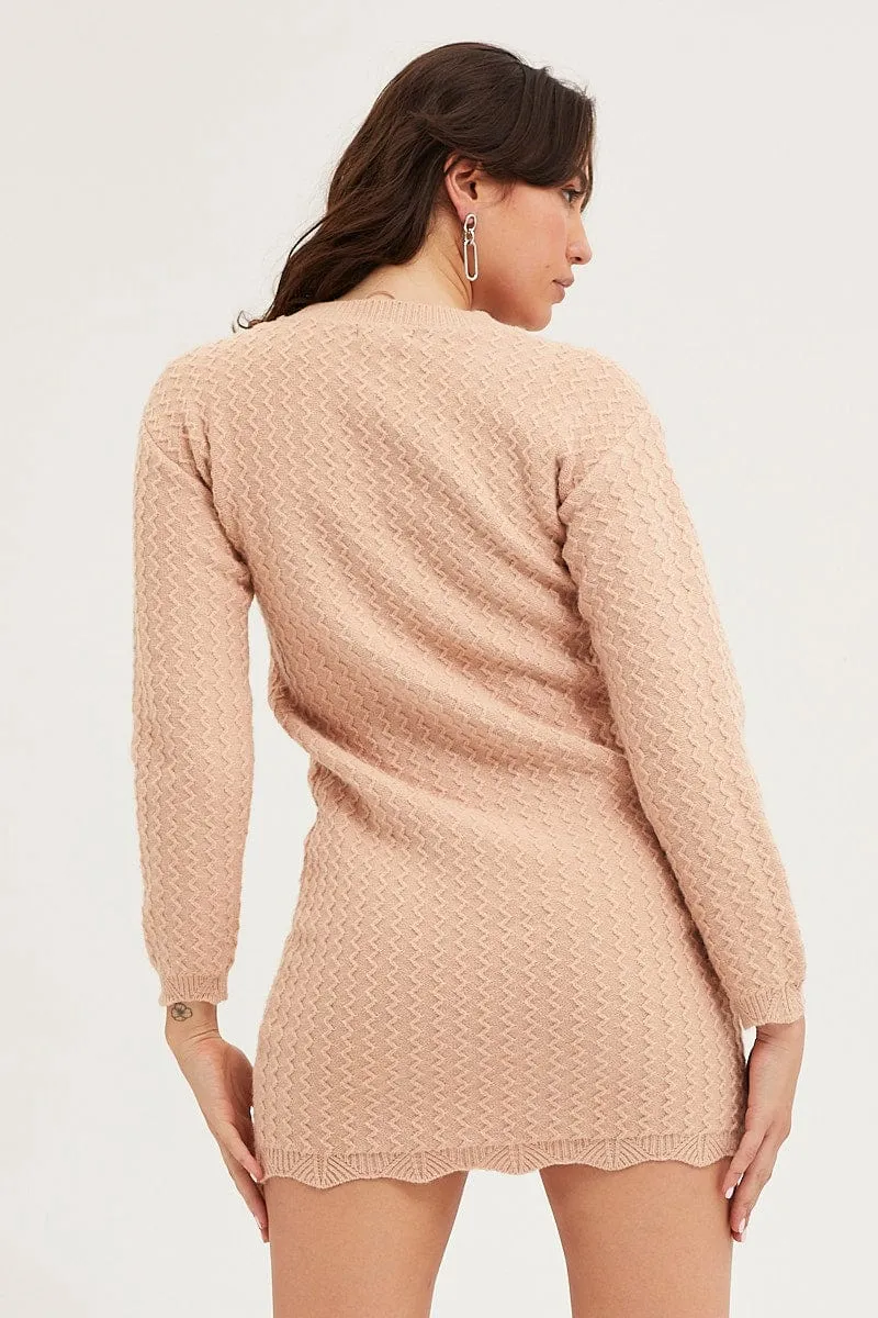 Training Fit Activewear Clothing Beige Dress Long Sleeve Mini Knit