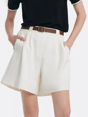 White Loose A-Line Shorts With Belt Travel Ready