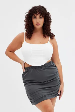 Soft Palette Double Layered Design Grey Bodycon Skirt Mini Ruched