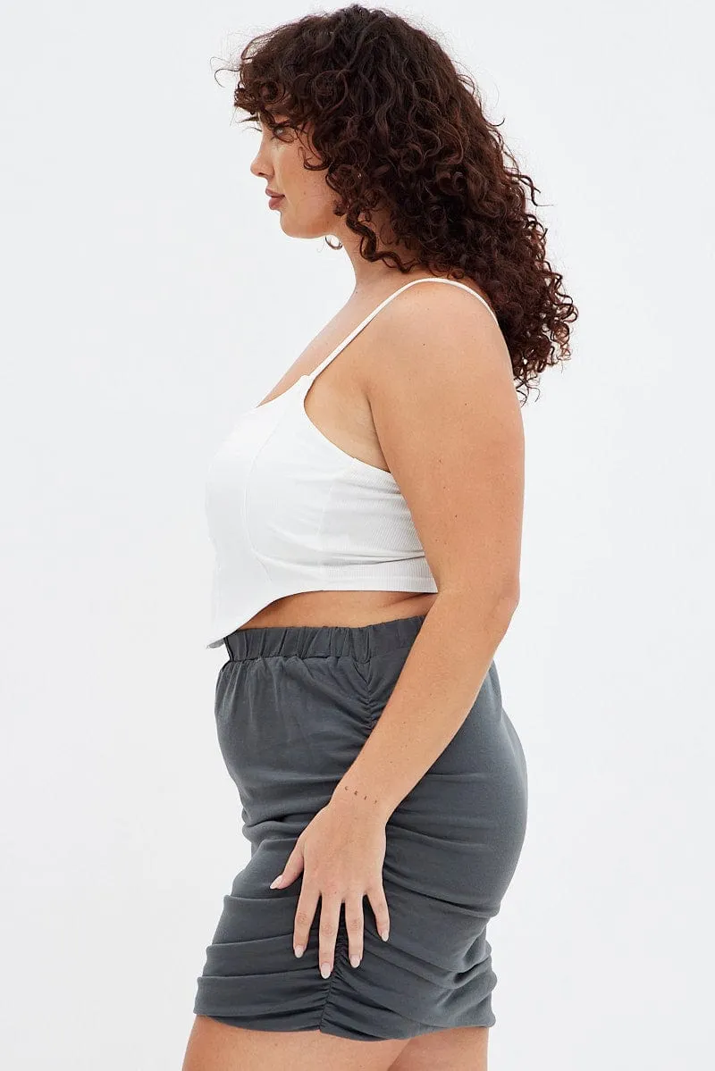 Grey Bodycon Skirt Mini Ruched Roll Up Fasten Tiered Layers