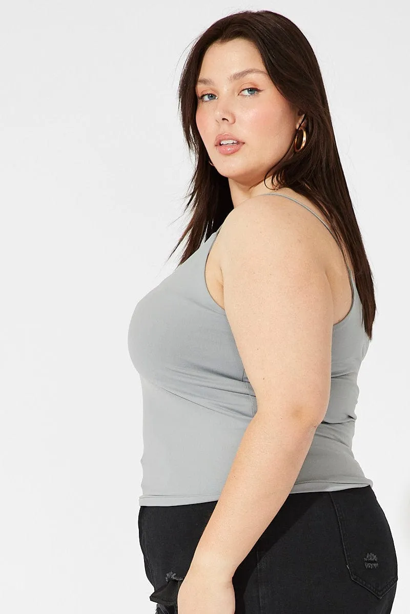 Grey Singlet Top Scoop Neck Supersoft Thick Fiber Clean Fit