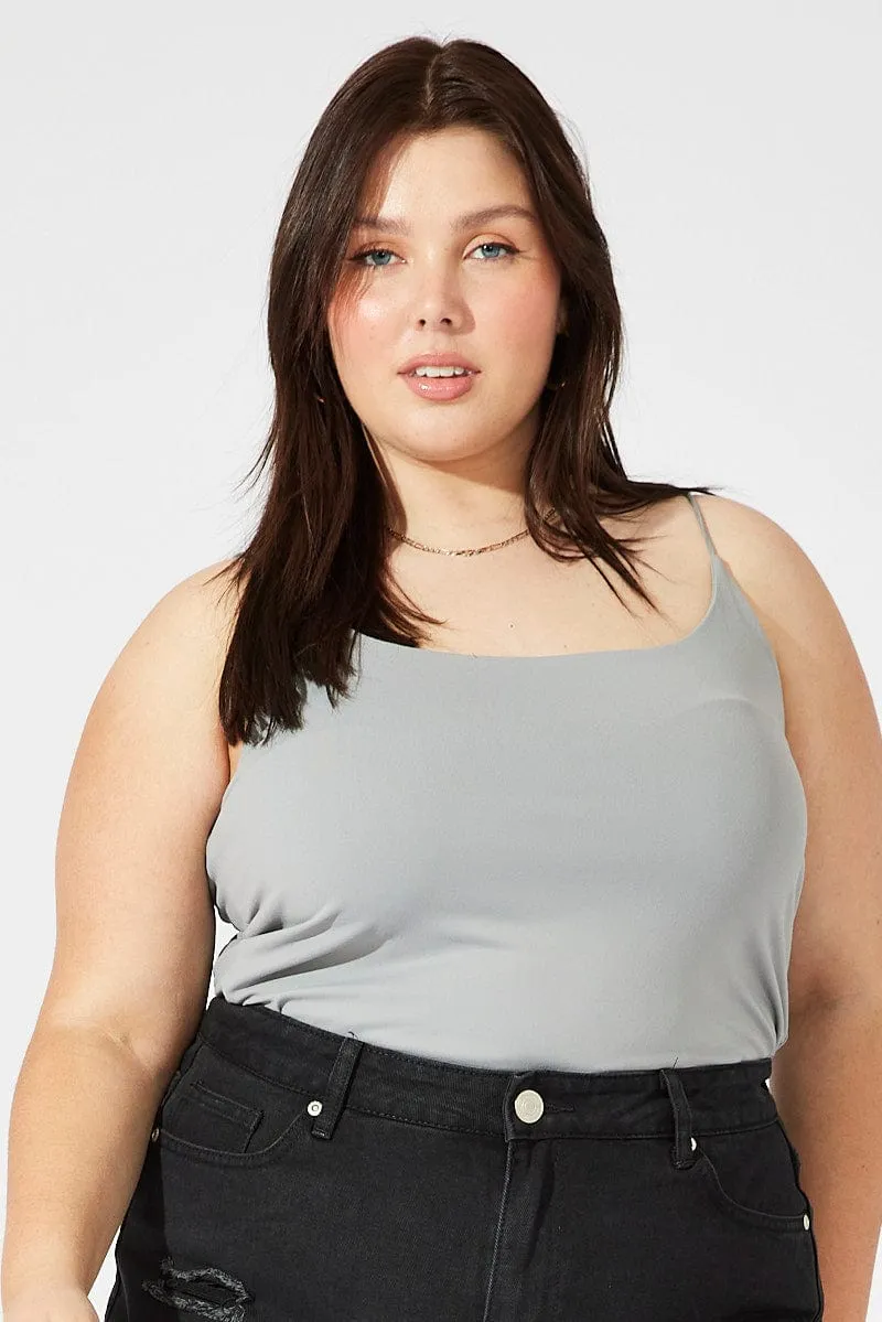 Gloss Glow Grey Singlet Top Scoop Neck Supersoft
