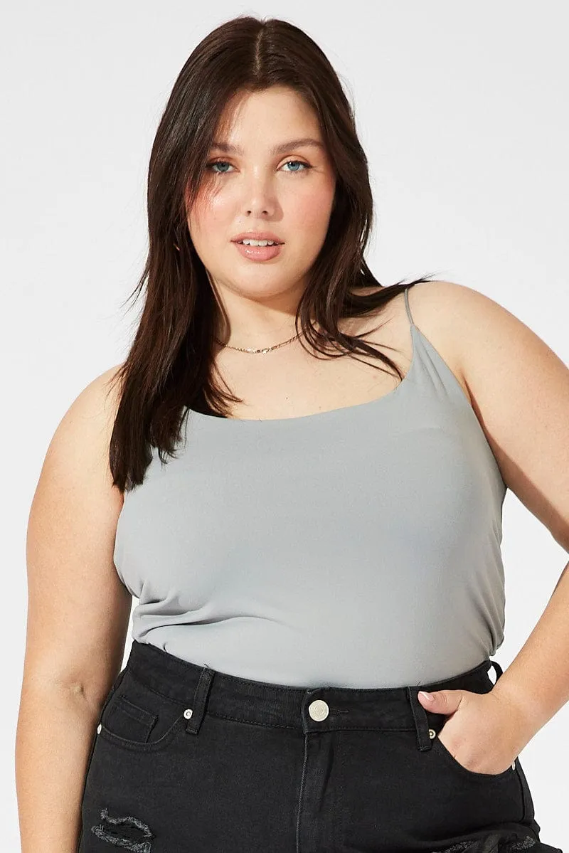Grey Singlet Top Scoop Neck Supersoft Casual Trend