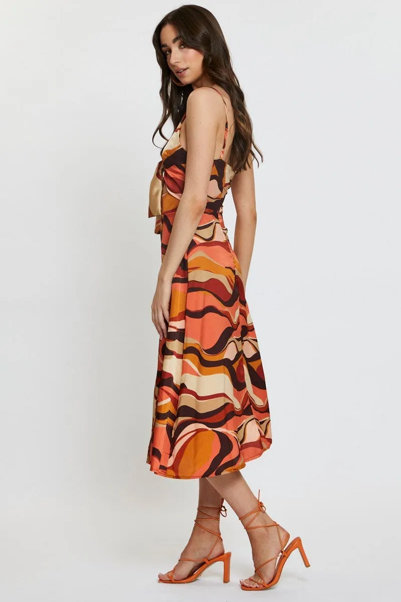Print A Line Dress Midi Flexible Material