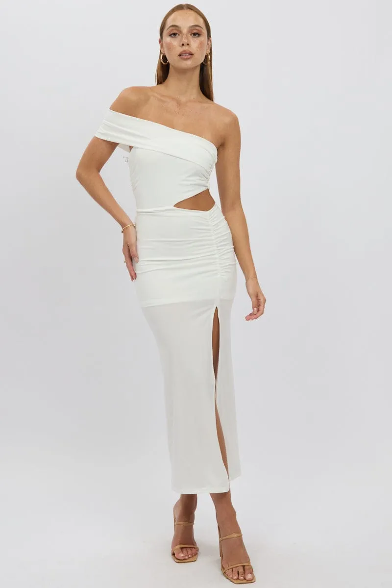 Brave Mode Spanish Glow White Bodycon Dress One Shoulder Maxi