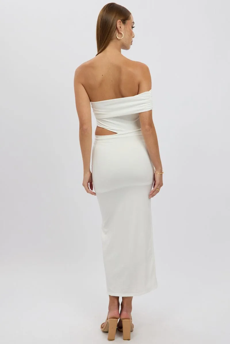 MultiPanelCut White Bodycon Dress One Shoulder Maxi