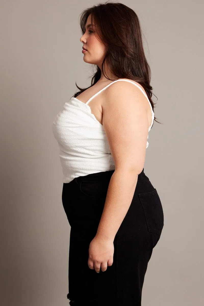Reinforced Stress Points EcoFriendlyProduction White Cami Top Sleeveless Cowl Neck Textured