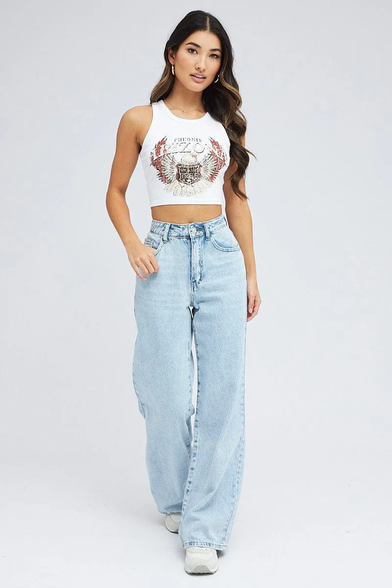 Night Out LayeredPanels White Graphic Tank Sleeveless Crew Neck