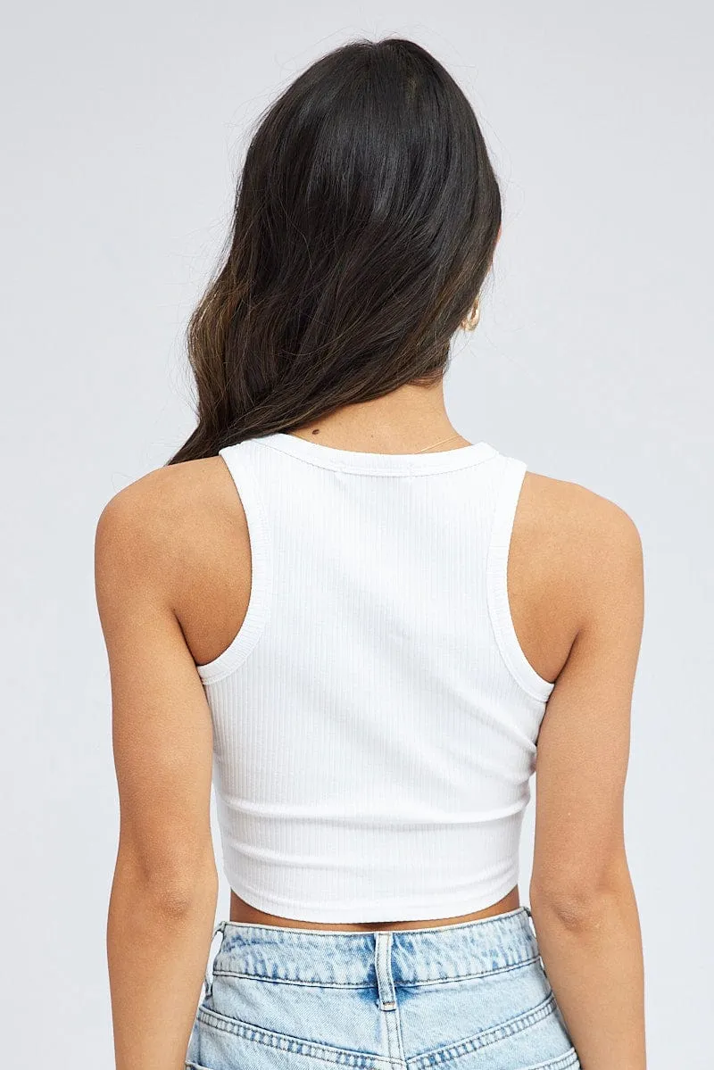 White Graphic Tank Sleeveless Crew Neck NonRestrictive Cut Relaxed Look