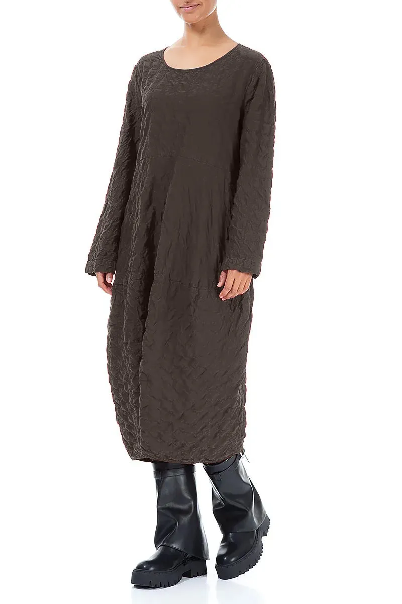 Glow Core Balloon Forest Brown Pleated Silk Bamboo Dress