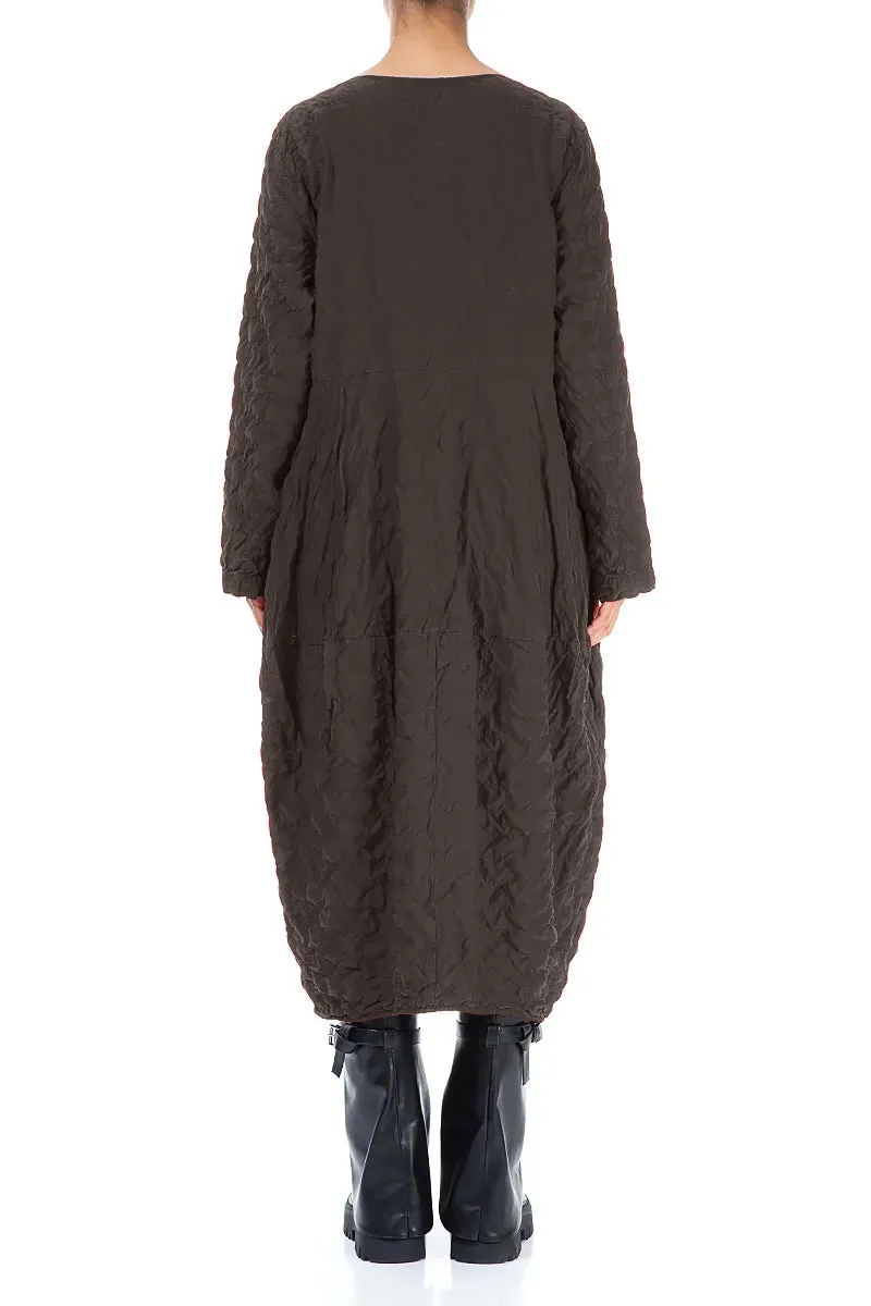 Balloon Forest Brown Pleated Silk Bamboo Dress High End Daywear Style