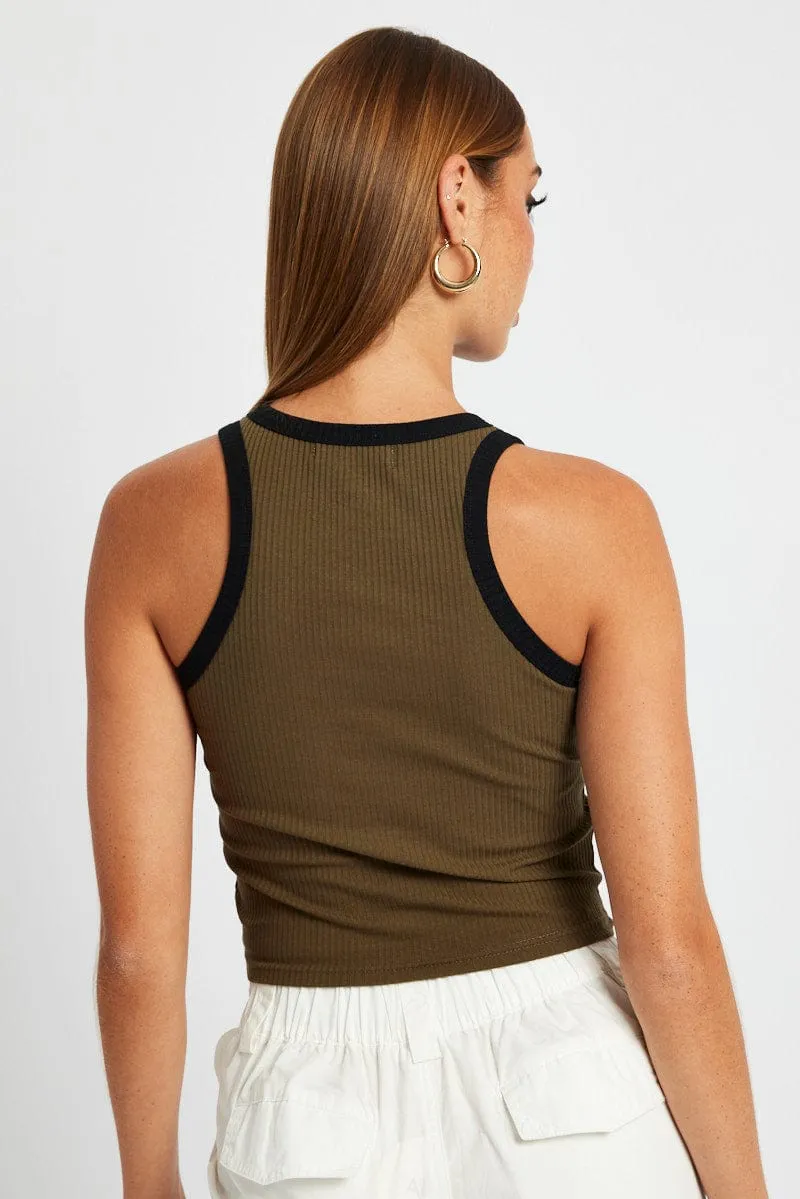 Green Graphic Tank Sleeveless Cozy Style