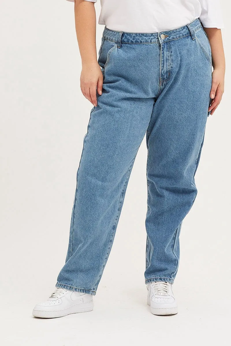 Modern Casual All Time Basic Blue High Rise Carpenter Denim Jeans