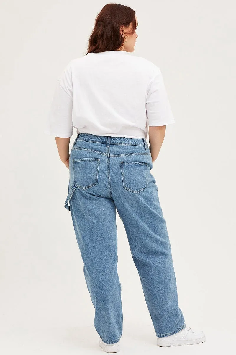 Blue High Rise Carpenter Denim Jeans Minimalist Trendy Everyday
