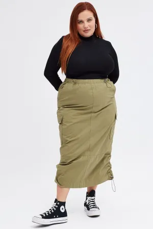 Green Maxi Skirt Parachute Hidden pockets
