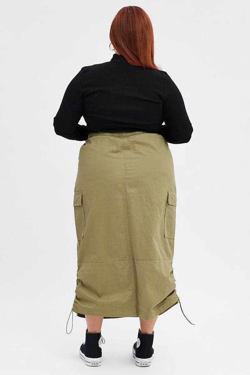 Layered Hem Green Maxi Skirt Parachute