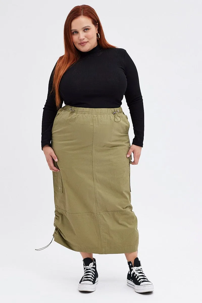 Rolled Hem Neat Style Green Maxi Skirt Parachute