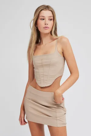 Beige Mini Skirt Mid Rise Machine washable Effortless Wear