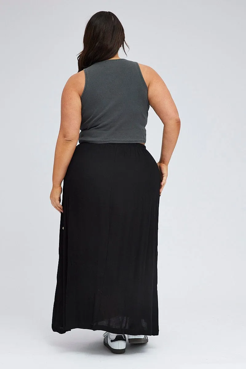 Chic casual Black Maxi Skirt Long Side Tab Adjustable