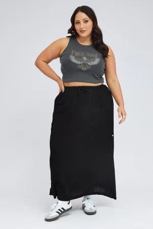 Cool Touch Modern Luxe Black Maxi Skirt Long Side Tab Adjustable