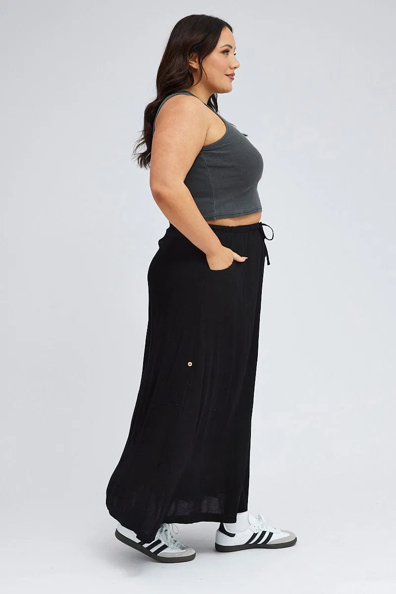 Black Maxi Skirt Long Side Tab Adjustable Delicate Texture