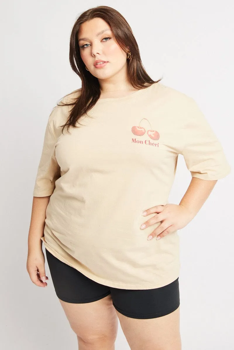 color blocking Everyday Outfit Beige Graphic T Shirt Short Sleeve Crew Neck
