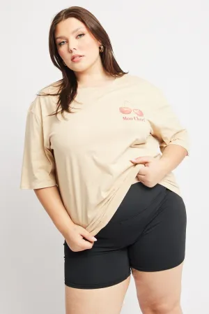Premium Cotton Easy Fit Wear Beige Graphic T Shirt Short Sleeve Crew Neck