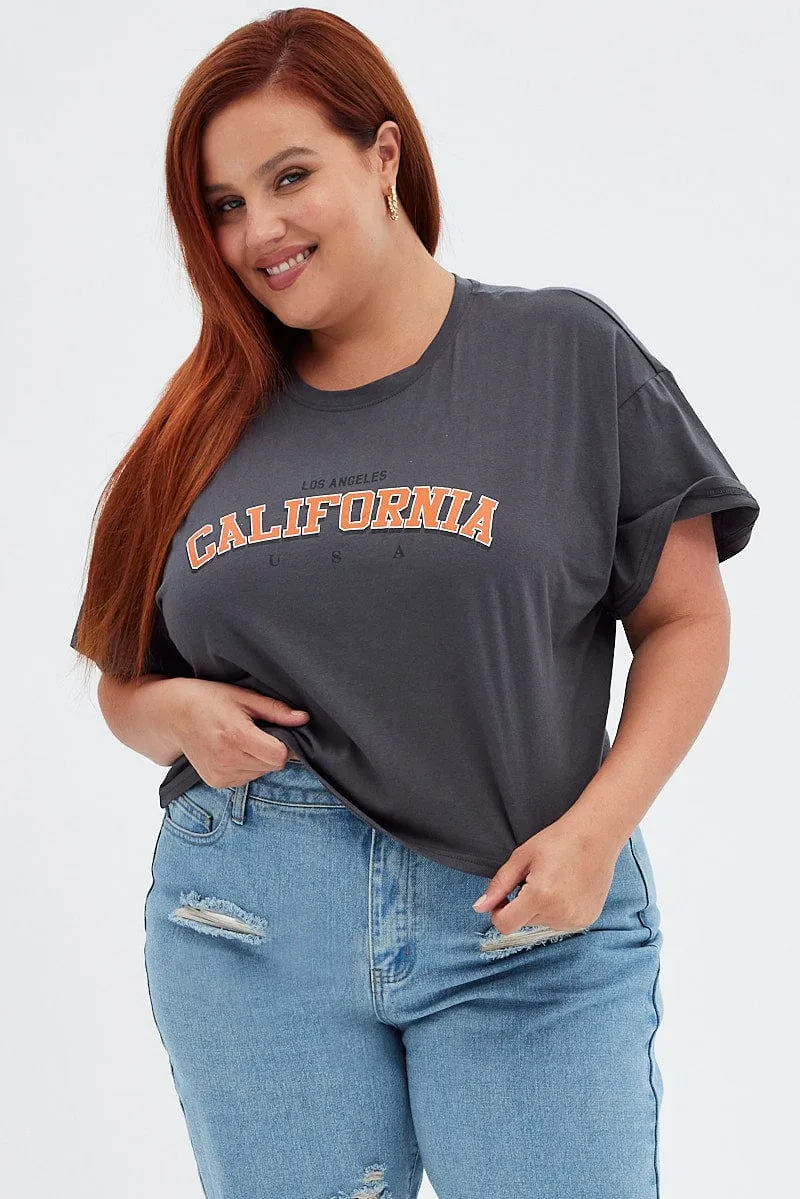 Black Graphic T-shirt La Washed Crop Cotton Smart Casual Look