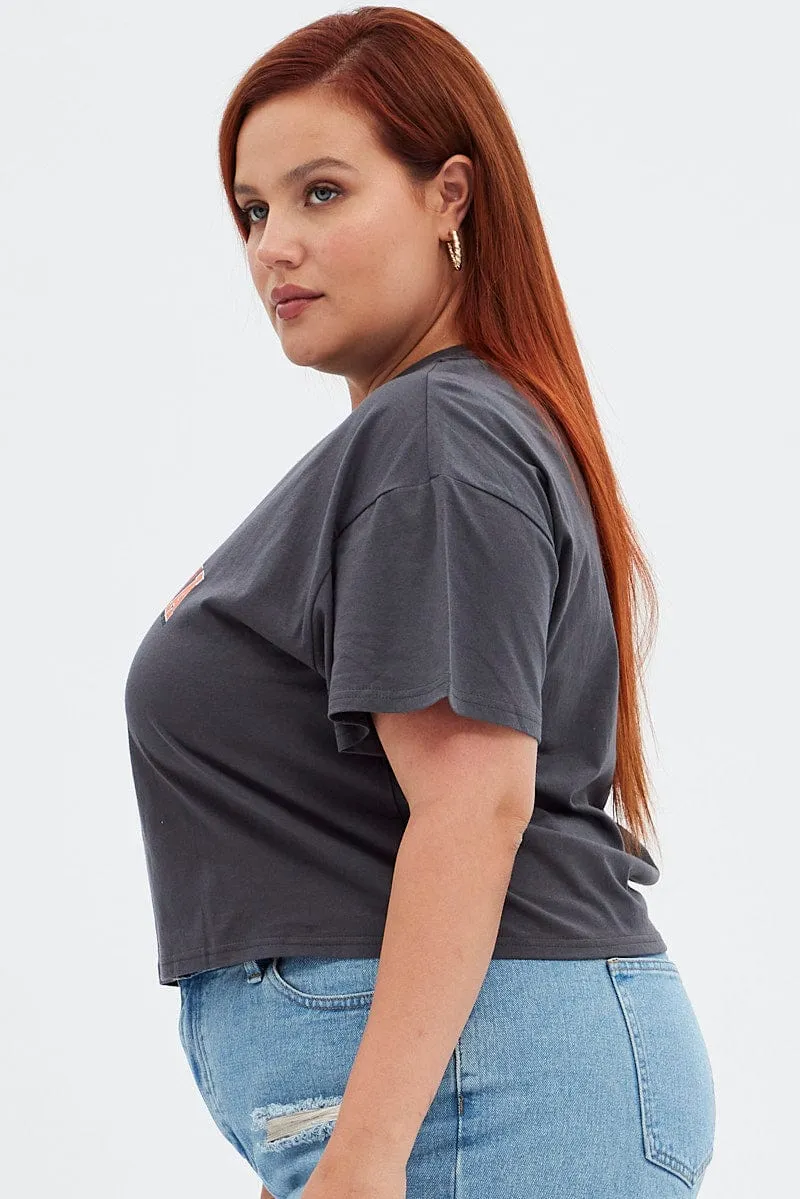 Black Graphic T-shirt La Washed Crop Cotton LowImpactDye futuristic