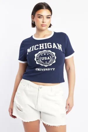 Basic Comfort Blue Graphic T Shirt Short Sleeve Crew Neck