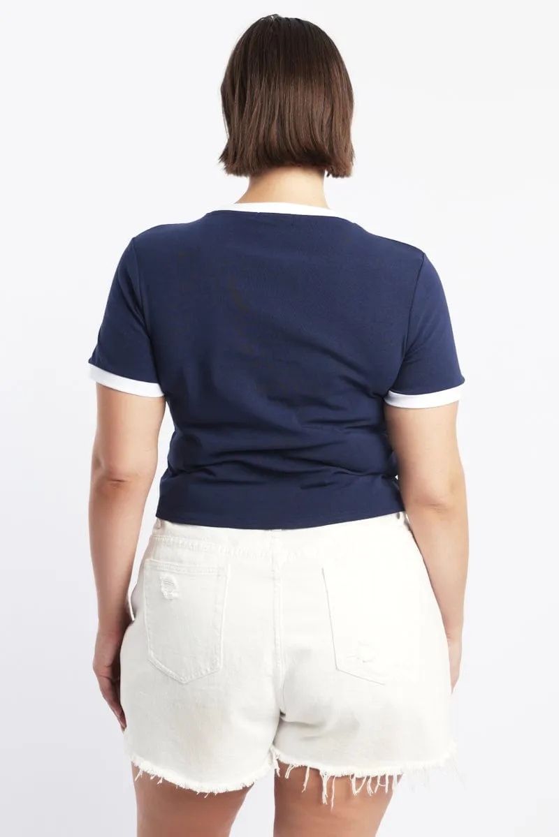 Blue Graphic T Shirt Short Sleeve Crew Neck Street Style Trend