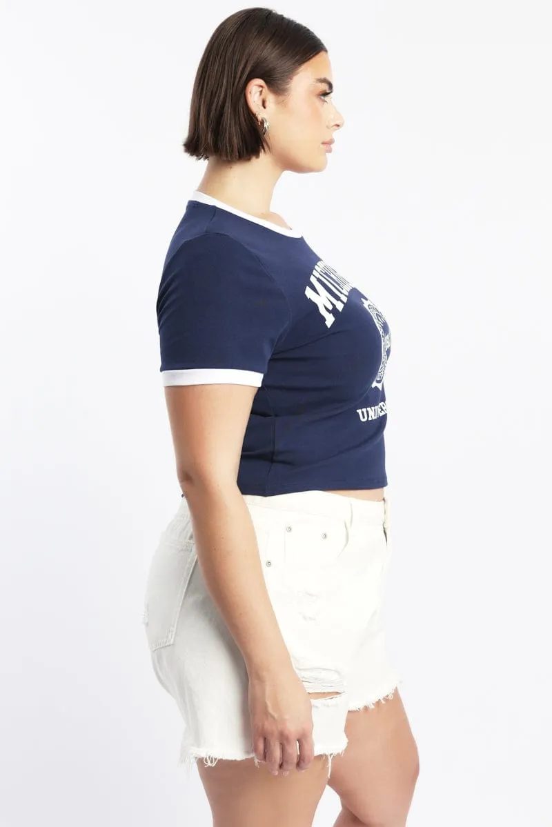 Blue Graphic T Shirt Short Sleeve Crew Neck Chill Vibe Stylish Details