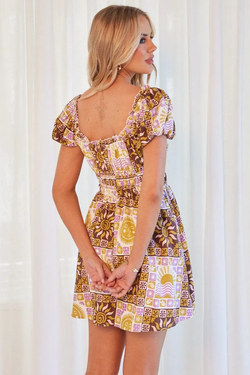 Play Mode Party Edge Multi Abstract Fit And Flare Dress Mini