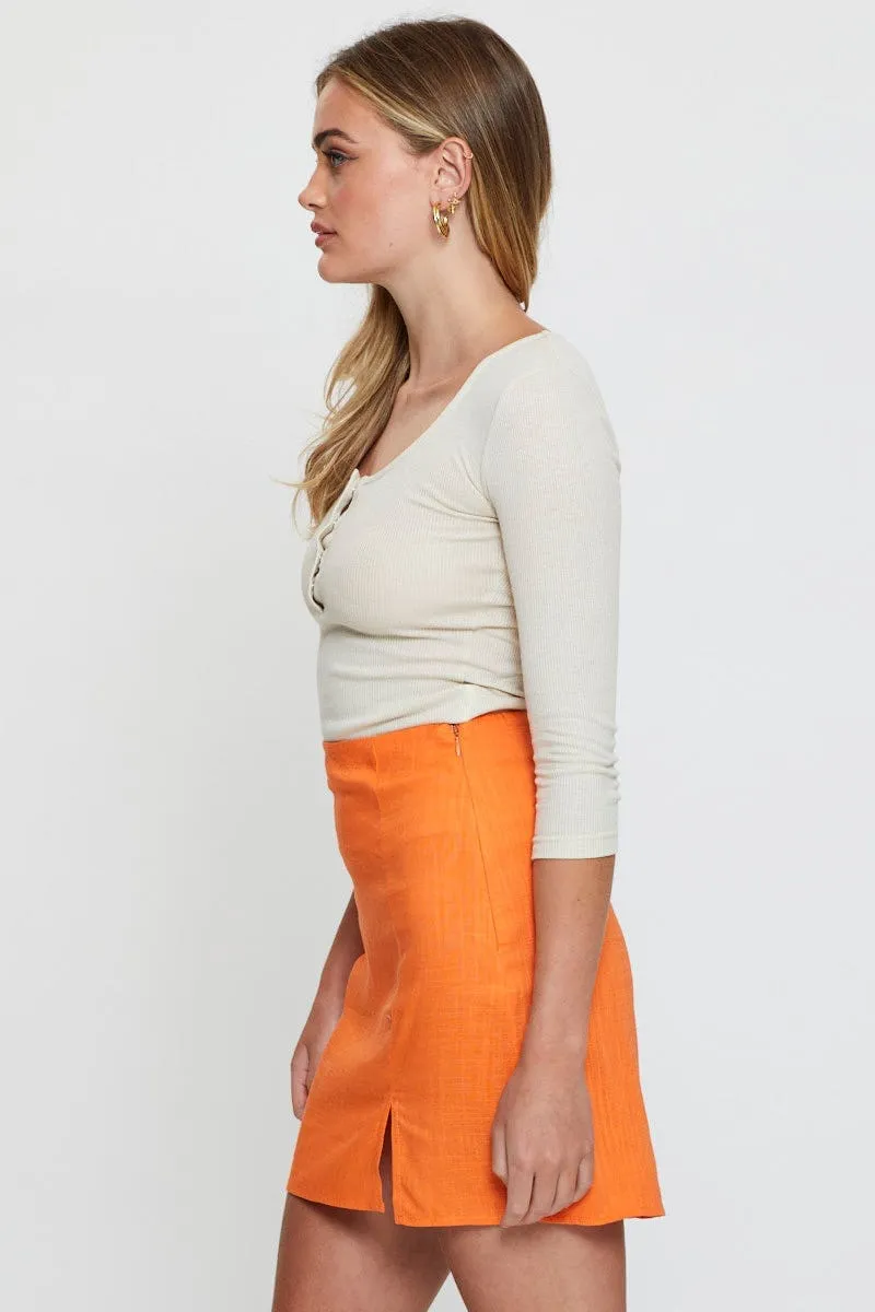 Orange Mini Skirt High Rise Crochet Style Crisscross Back