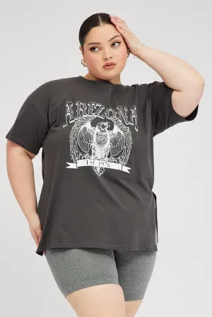 Grey Graphic T-shirt Short Sleeve Crew Neck Heavyweight Weave