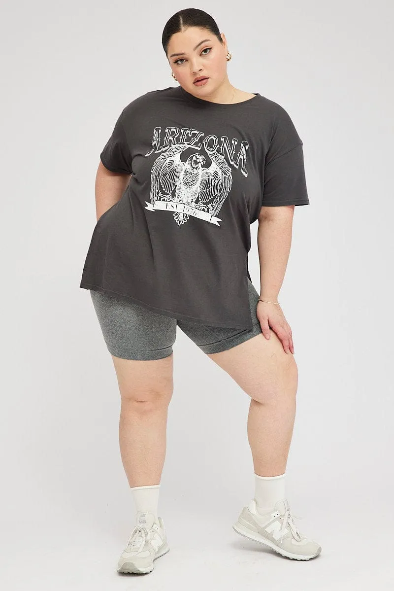 Grey Graphic T-shirt Short Sleeve Crew Neck Seamless construction UltraSoftBrushedInterior